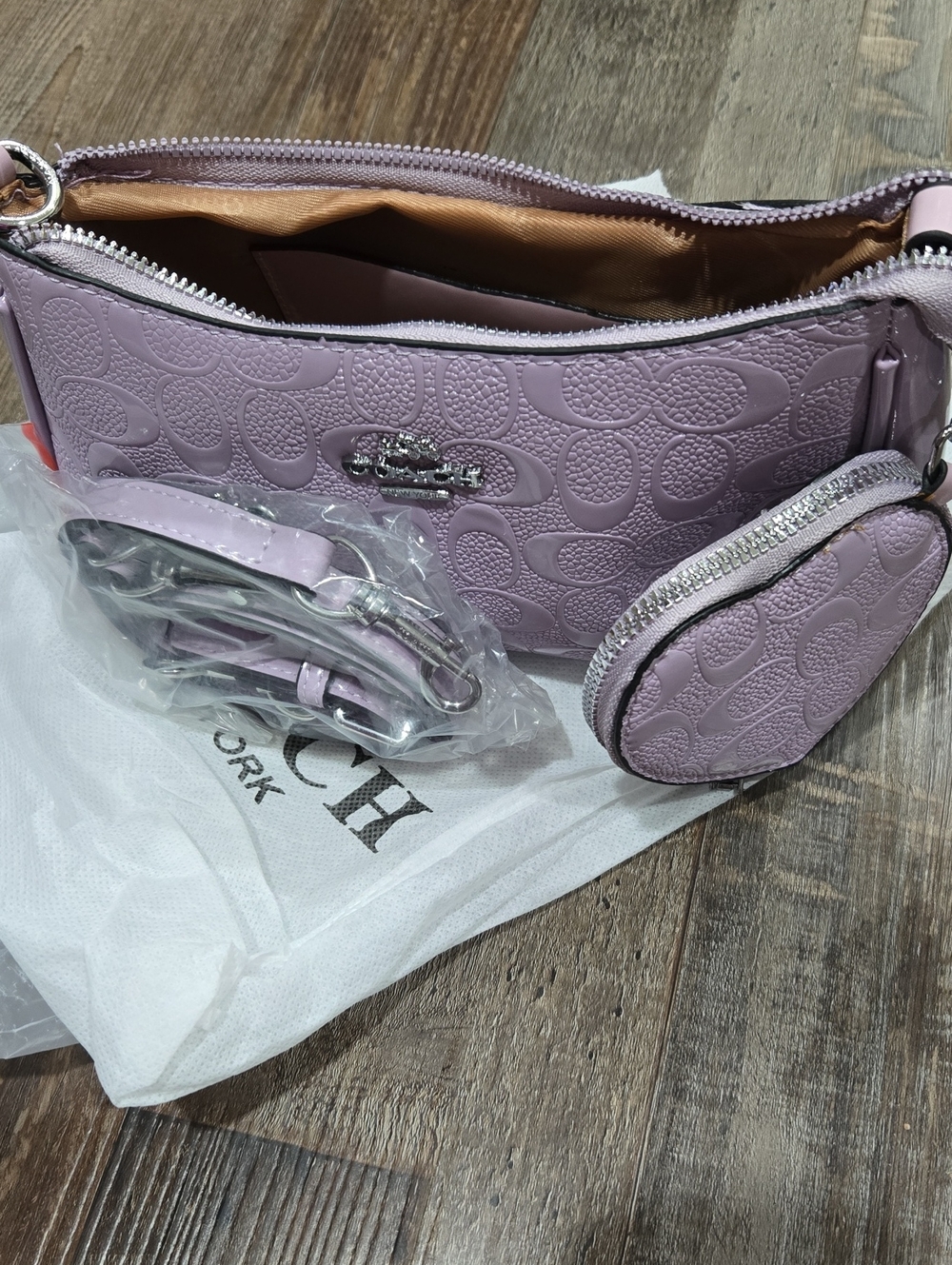 Coach Lilac Embossed Leather Crossbody with Coin Pouch